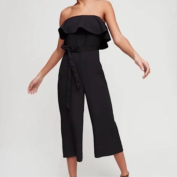 Aritzia Babaton Strapless Wide Leg Jumpsuit Black Romper Women SZ 8 - Picture 1 of 10